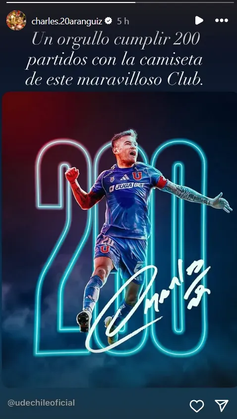 Charles Aránguiz celebra 200 partidos con U de Chile